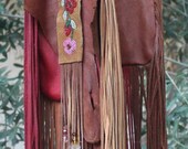 showdiva designs Leather Saddlebag Purse dripping with Fringe and 60's Hudson Bay Traders Bead Work