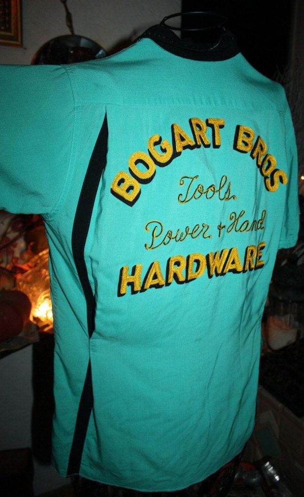 Vintage Nat Nast Bowling Shirt BOGART BROS HARDWARE Rockabilly Incredible Collectible Heavy Embroidery