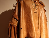 showdiva designs Leather Asymmetrical Cropped Swing Jacket with Military Influence n Ruffles