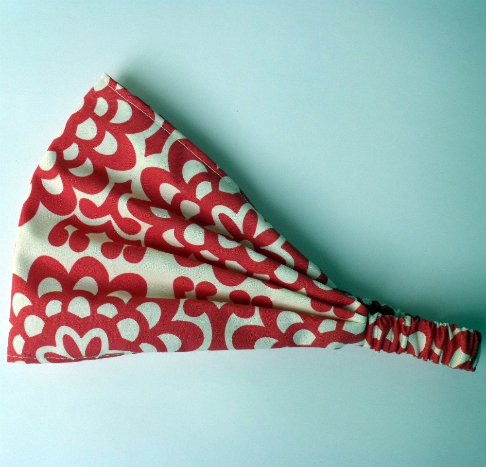 Headband - Amy Butler Wall Flower in Cherry fabric