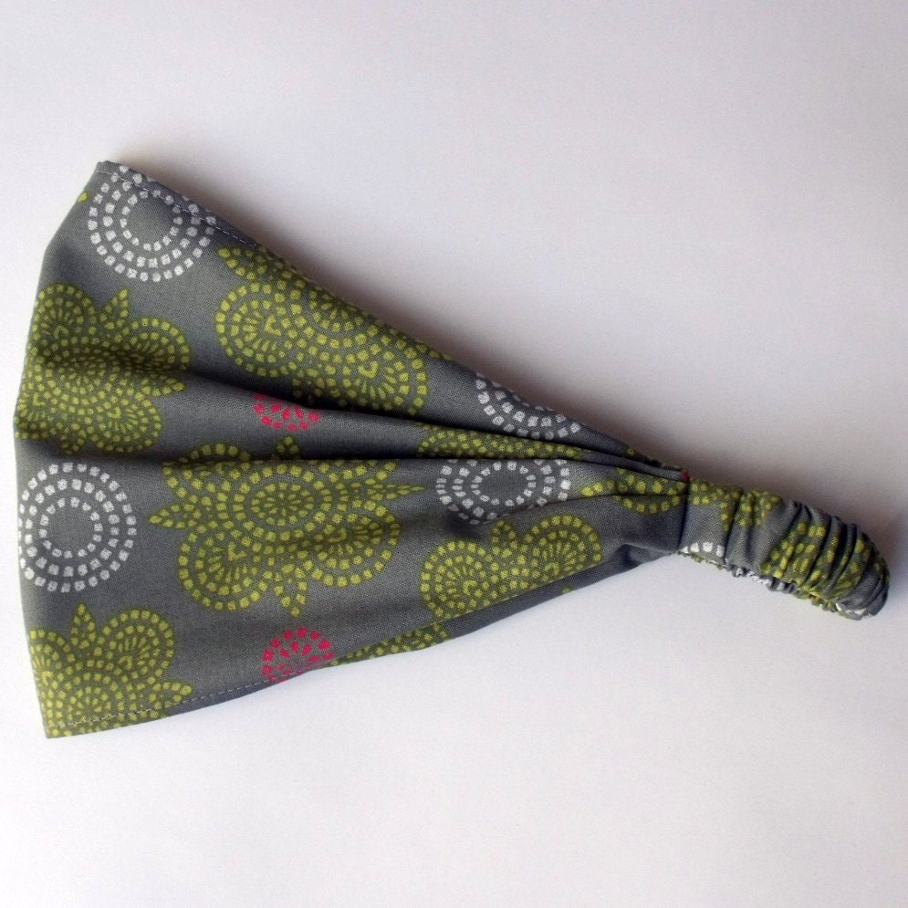 Yoga Headband - Ty Pennington Cotton Fabric for Free Spirit - Taj in Green/Gray
