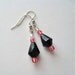 Jet Bead With Pink and Crystal Accent Dangle Earrings