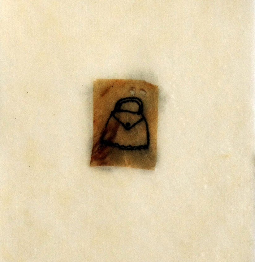 Tiny Purse Drawing on Teabag / Mementos no.2 / Mixed Media on Japanese Paper