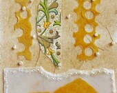 Fragments no.18 / Collage with Beads and Hand Stitching on Teabag