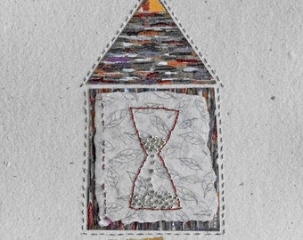 Beaded Hourglass inside a House /  Mixed Media Collage / Fragments no.16