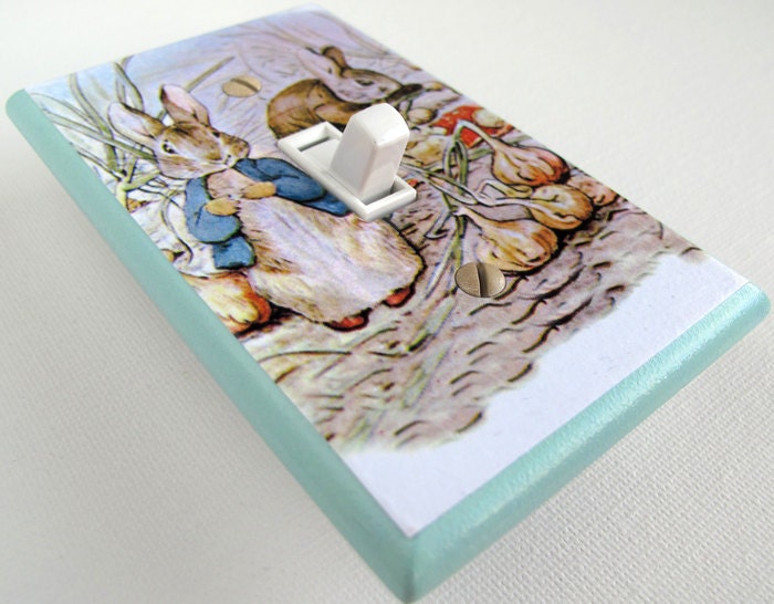 nursery decor, bunny switch cover, beatrix potter wall decor peter rabbit light switch plate DP-008-S1