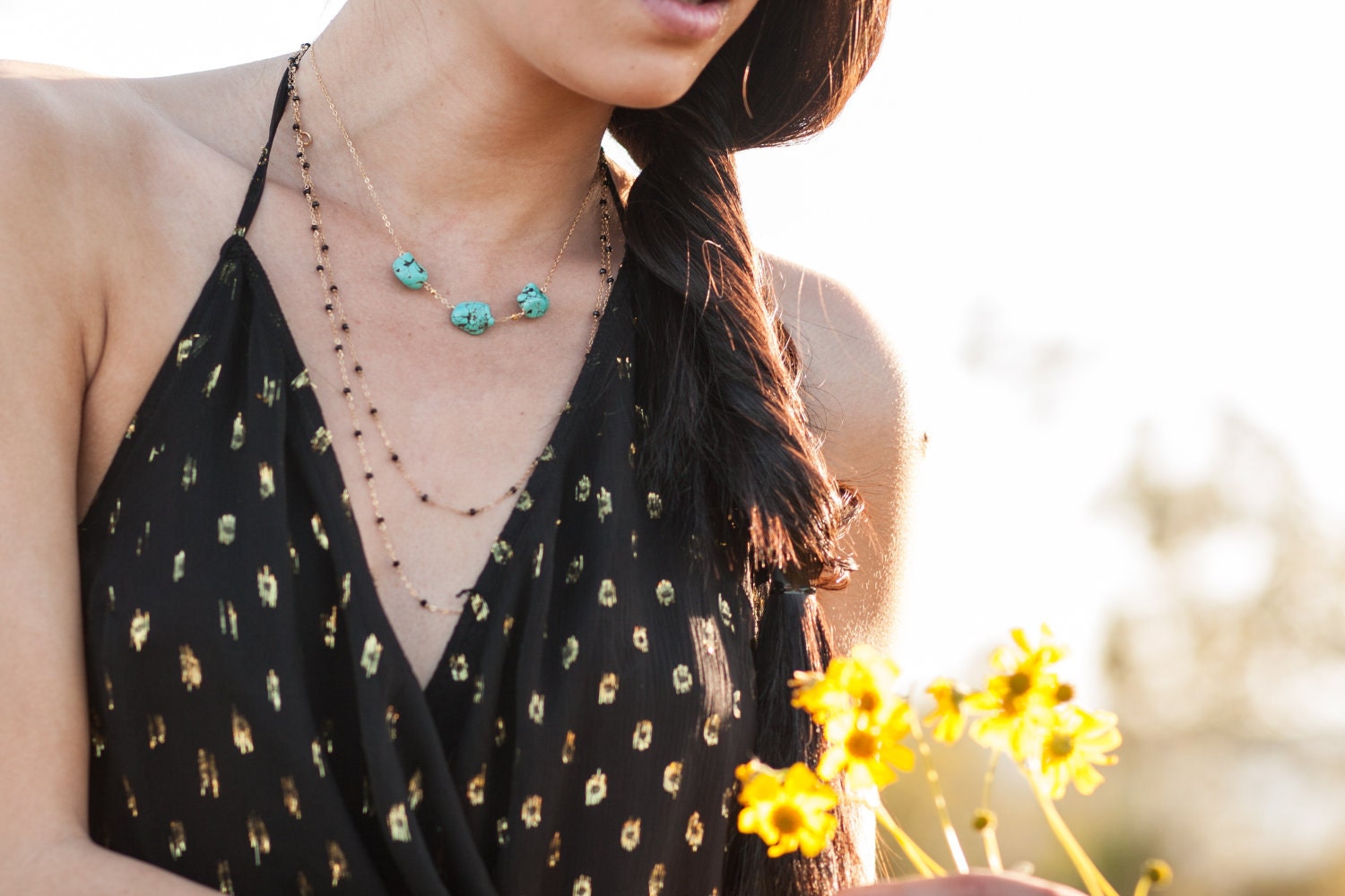 Triple Turquoise Stone Necklace