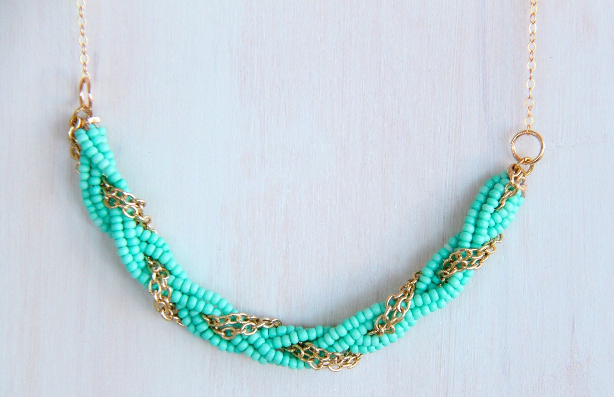 Turquoise Seed Bead Braided Necklace