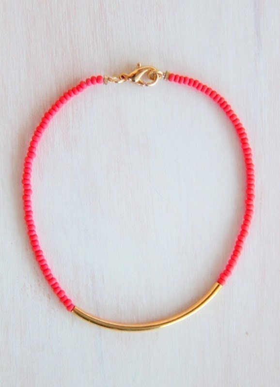 Gold Dipped Bar Bracelet - Coral