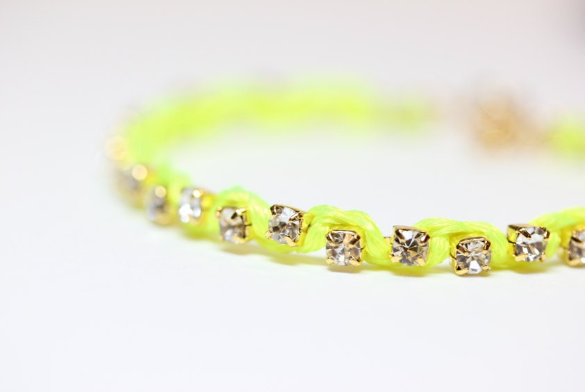 Rhinestone Bracelet - Electric Yellow