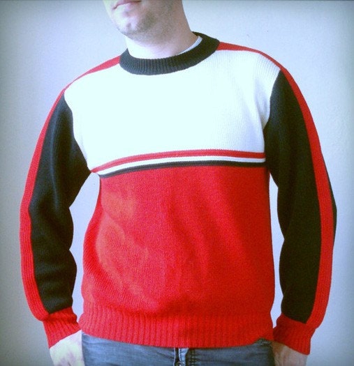 Unisex, Red black white ski sweater, Snowdrift, Small Medium