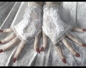 Like a Virgin Lace Fingerless Gloves - White Soft Ruffle - Weddings Victorian Vampire Lolita Gothic Tribal Goth Belly Dance Maid Fetish 80s
