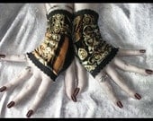 The Singularity Velvet Fingerless Gloves - Black Brown Gold Tan Cream Bronze & Teal Blue - Victorian Gothic Bohemian Gypsy Kuchi Lolita Goth
