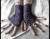 Charlotte Lace Fingerless Gloves - Navy Indigo Floral - Gothic Vampire Wedding Fetish Lolita Elegant Dark Tribal Burlesque Caberet Bohemian
