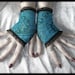 Deep Ocean, Vast Sea Lace Fingerless Gloves - Cerulean Blue Turquoise - Black Ruffle - Gothic Vampire Tribal Bellydance Goth Boho Bohemian