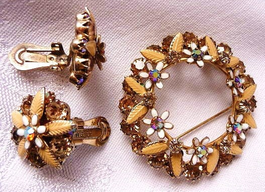 WEISS hand enameled and rhinestone demiparure