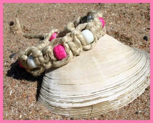 Handmade Surfer Phatty Thick Hemp Bracelet or Anklet With Glass Beads