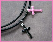 Leather Surfer Anklet with Cross Charms
