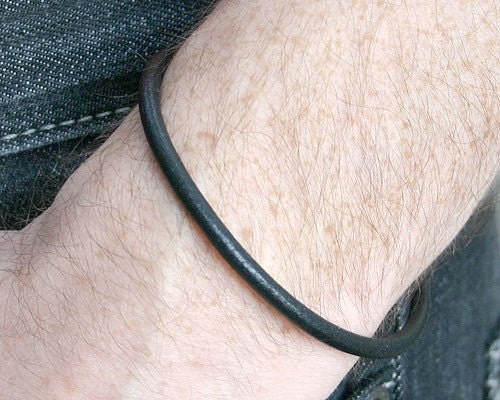 Men's Thick Bracelet 4mm Black Round Leather Surfer Surf Wrap, Mens Bracelet, Mens Jewelry
