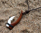 Leather Surfer Necklace With Maori Fish Hook Pendant Carved Wood Bone Fishhook New Zealand Jewelry