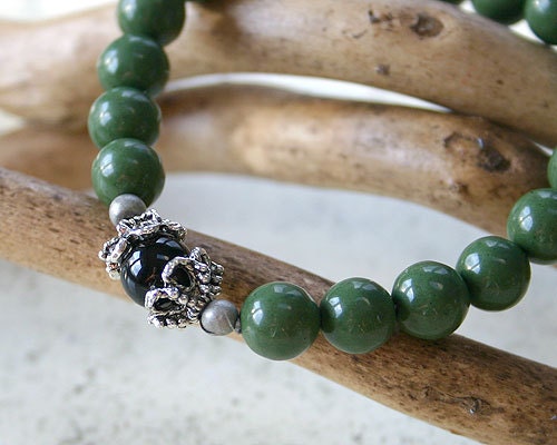 Meditation Yoga Bracelet Forest Green Serpentine And Onyx
