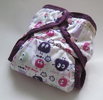 Purple and Pink Ooga Booga One Size Pocket Diaper with Organic Bamboo Velour Inner