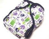 One Size Lime and Purple Ooga Booga PUL Printed Pocket Diaper with Organic Bamboo Velour Inner