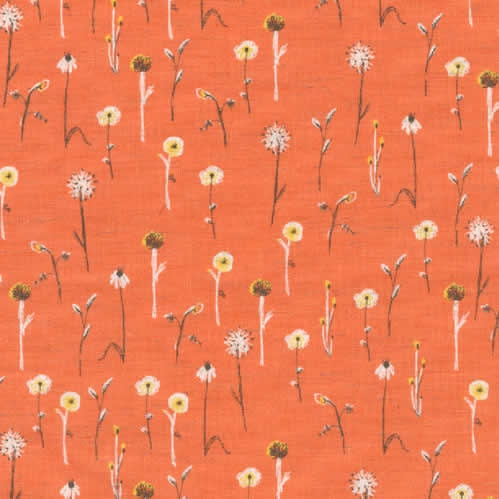 Heather Ross Fabric, Far Far Away Three, Wildflowers in Orange, 1/2 Yard