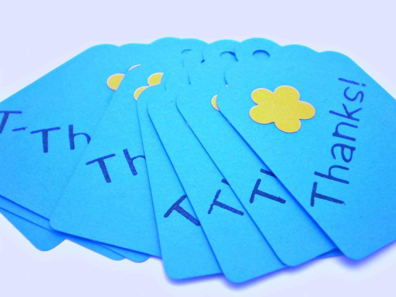 SALE 50% off - Thanks Tags in Bright Blue - set of 15 - HANDMADE by the KIDS