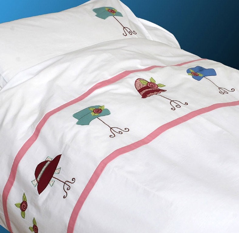 Applique bedding set for kids-Vintage hats-duvet cover w/ pillow case