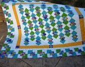 Handmade Quilt Stunning Colors, Patchwork Quilt, Quilted Throw, Geometric, Quilt