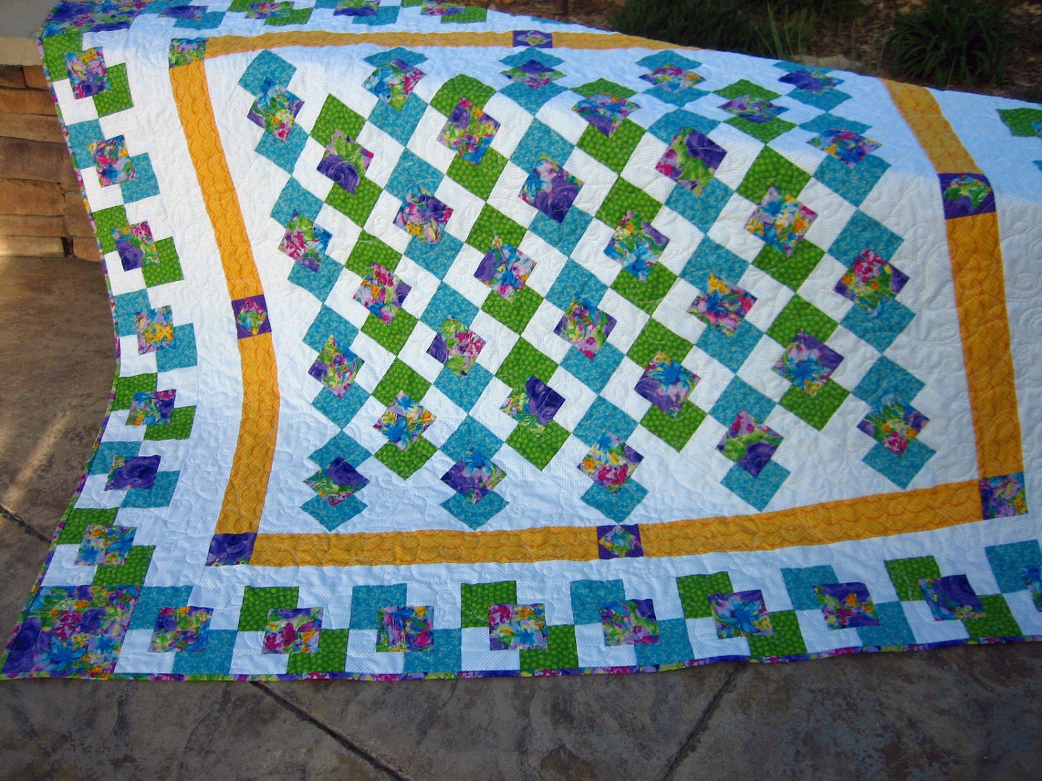 Handmade Quilt Stunning Colors, Patchwork Quilt, Quilted Throw, Geometric, Quilt