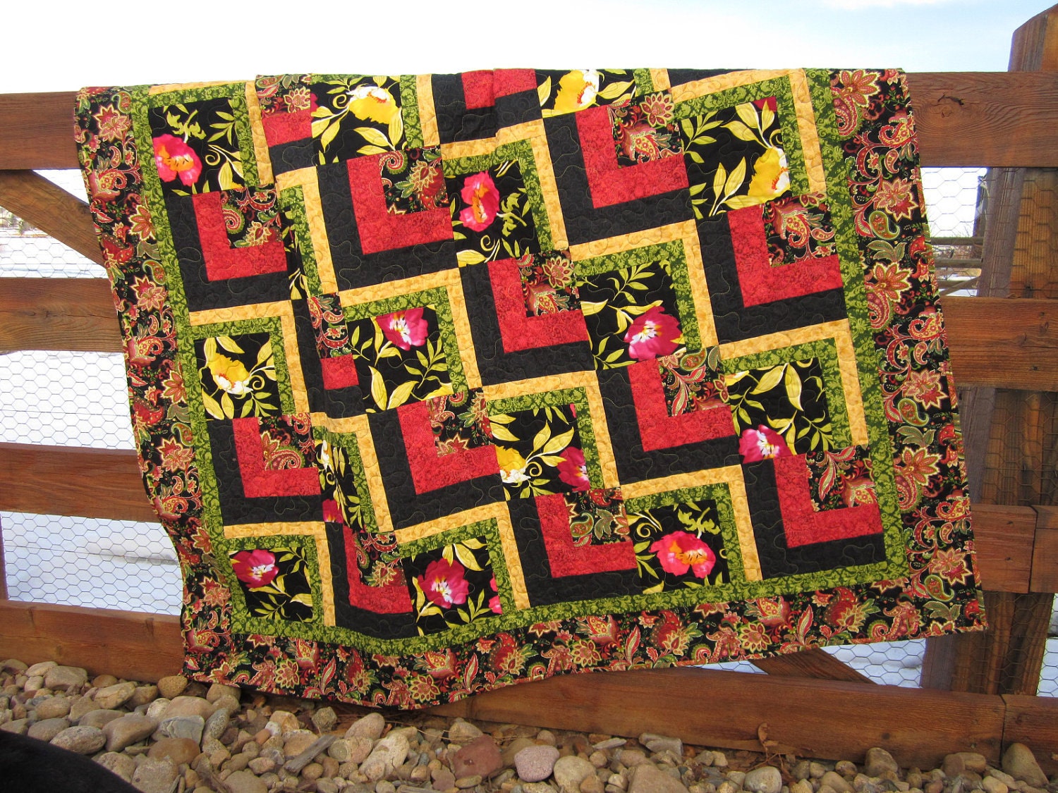 Handmade Quilt Bold Floral, Quilted Throw, Quilts, Patchwork Quilt, Geometric