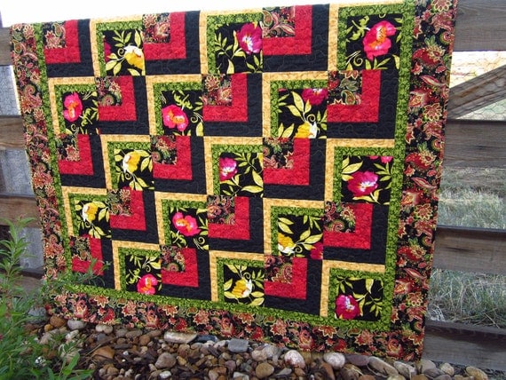 Handmade Quilt Bold Floral, Quilted Throw, Quilts, Patchwork Quilt, Geometric