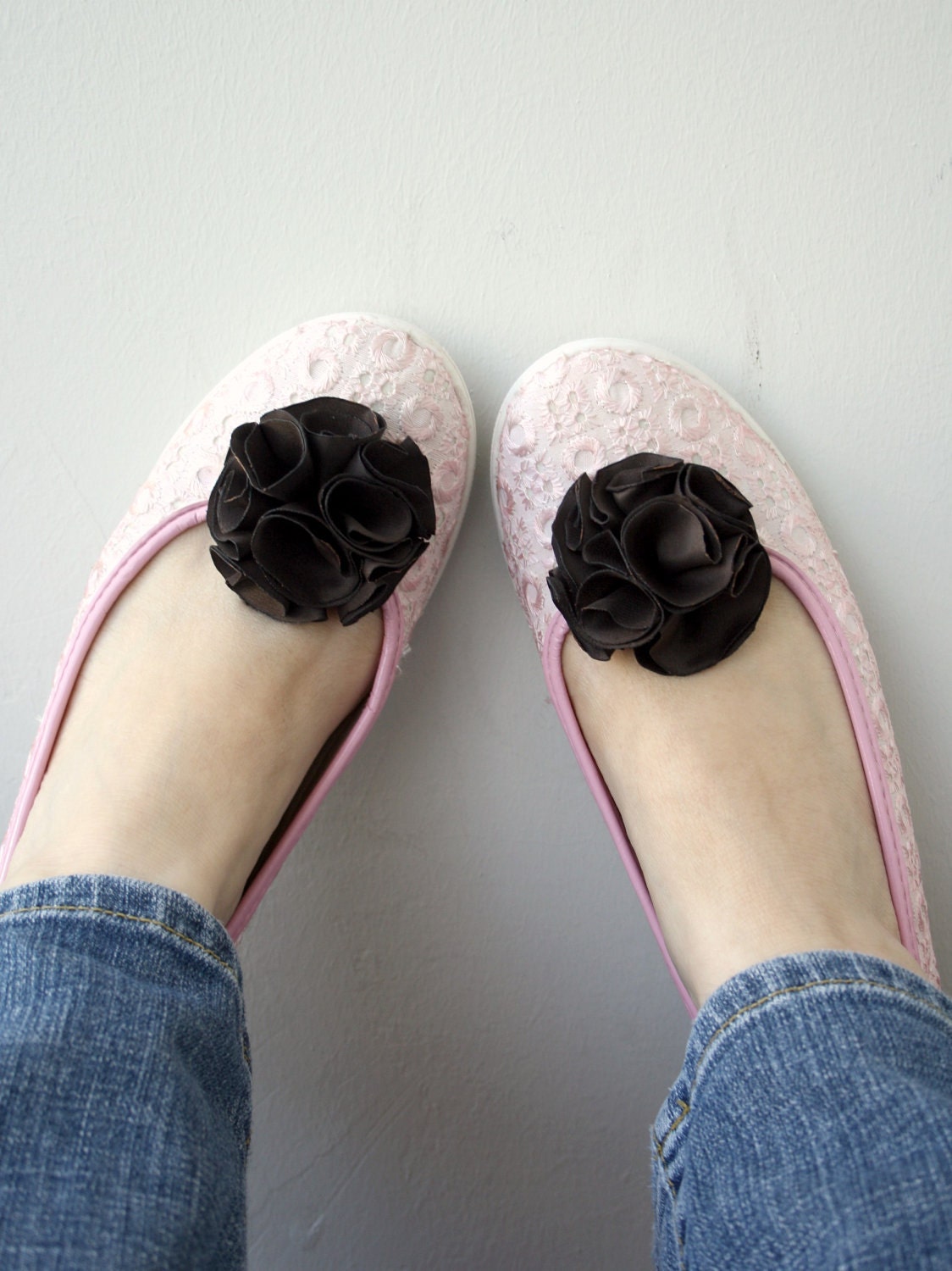 Chocolate  Brown Satin Fabric Shoes Clips Handmade  2 PCS