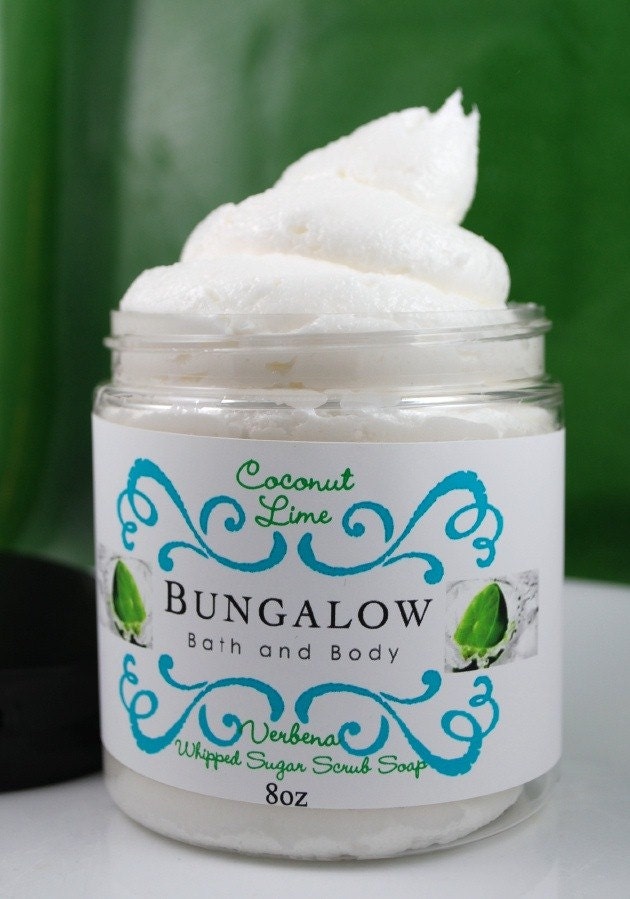 Coconut Lime Verbena Whipped Sugar Scrub Soap Paraben Free 8oz Jar