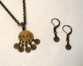 Hunger Games Inspired Team Peeta Handstamped Brass Necklace and Dangle Earring Set