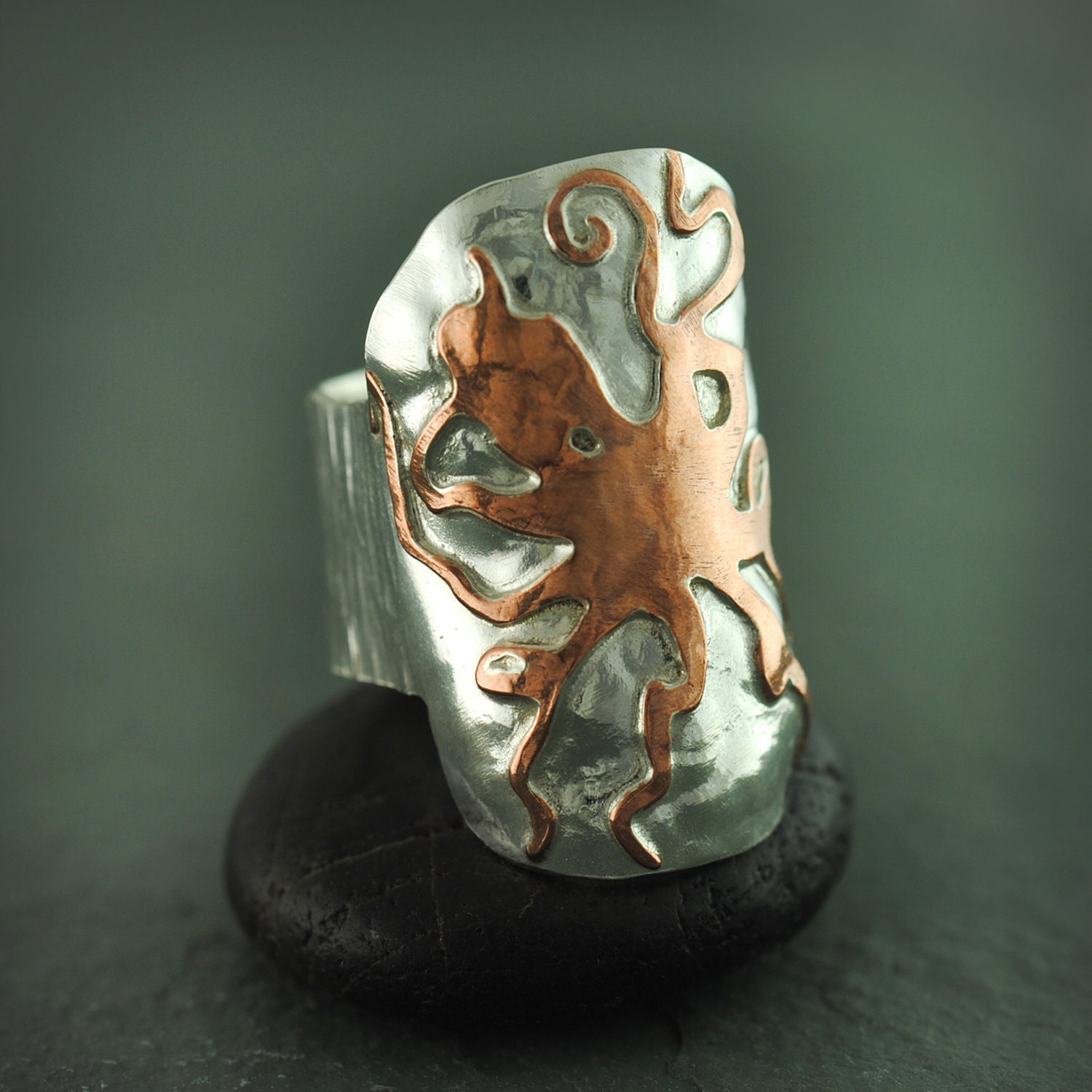 Sterling Silver and Copper Octopus Ring - jewelrybynaomi