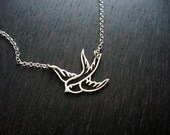 Small Sterling Silver Swallow Bird Pendant Necklace