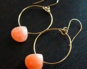 Gold Hoop Earrings with Orange Jade