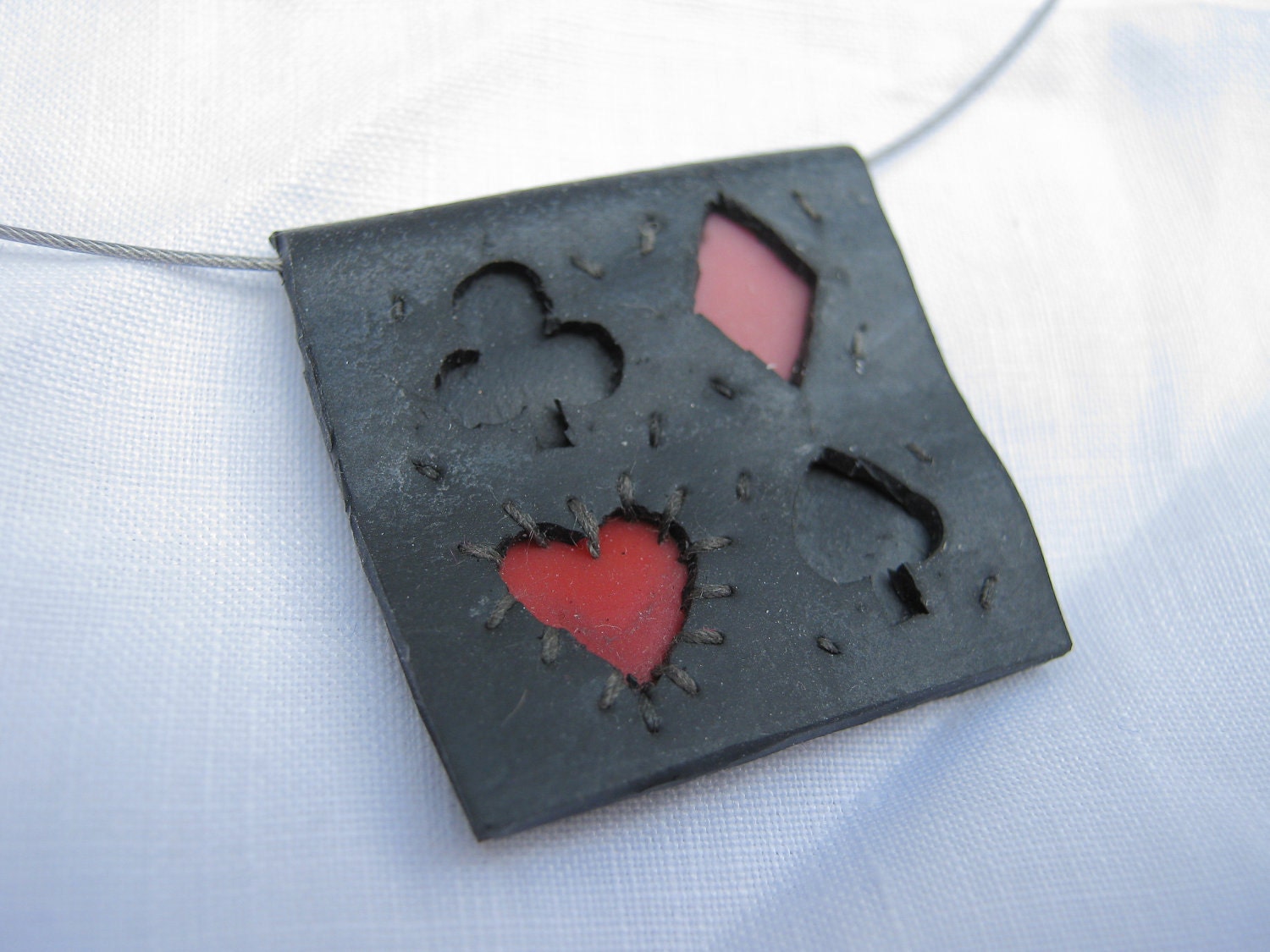 Queen of Hearts square pendant