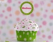 Personalized Christmas ornament - mini cupcake green polka dot