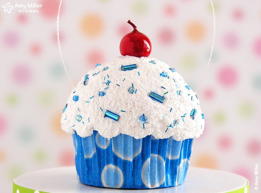 Mini Cupcake Ornament Blue Circles - great for a boys baby shower gift