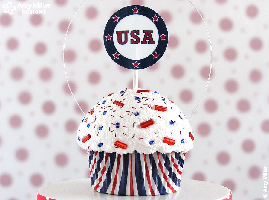 Red White and Blue USA Mini Fake Cupcake Decoration