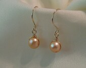 Pearl Drop Earring 14k Gold Fill Apricot Champagne Elegant Art Deco Inspired Classic Pearl Earrings Pearl Wedding Earring JJDLJewelryArt