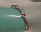 Peridot Pink Tourmaline Cuff Bracelet Copper Silver Mixed Metal Bangle Small JJDLJewelryArt