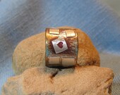 Queen of Hearts Wedding Ring Silver Brass Band Wide Offbeat Red JJDLJewelryArt