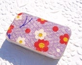 Purple with Red and White Flowers - Stash your secrets in this cool small slider tin - Resin protected Chiyogami top