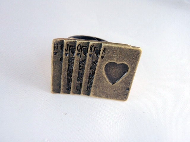 Royal Flush- Antique Bronze Unisex Ring - Thick Adjustable Band