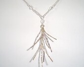 Branch Necklace Elegant Silver Branch and Antique Silver Pine Cone Clear Crystal Necklace